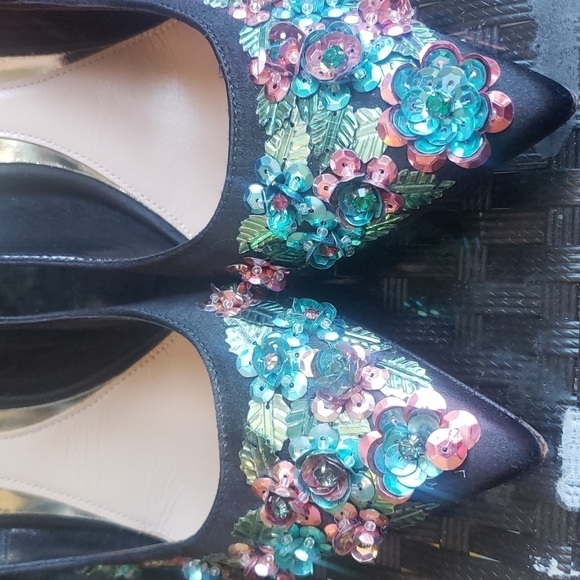 Sebastian Satin Heels With Floral Sequin - Picture 8 of 10